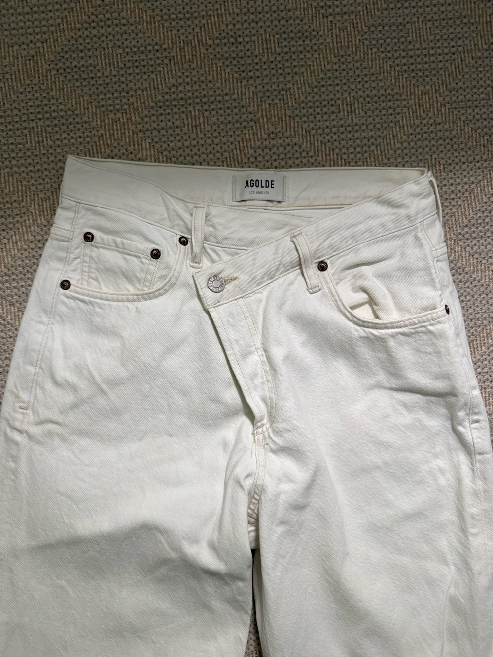 Agolde Women’s Off-White Fold Over Straight Leg Jeans